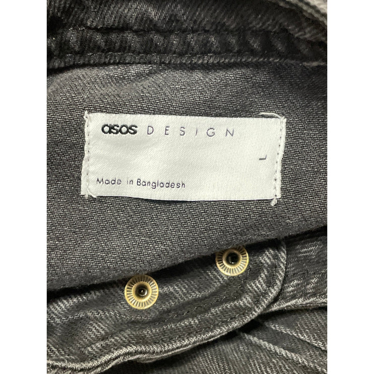 Asos Men's Black Washed Long Sleeve Full Zip Trucker Denim Jean Jacket Size L