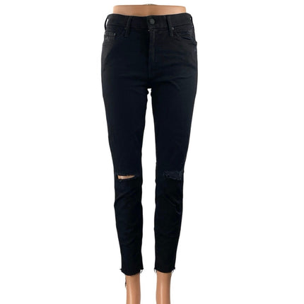 Mother Women's Black Mid Rise Distressed Skinny Raw Hem Denim Jeans Size 27