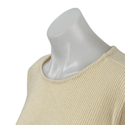 Zara Women's Cream Ribbed Knit Silver Fringe Long Sleeve Sweater Crop Top Size M