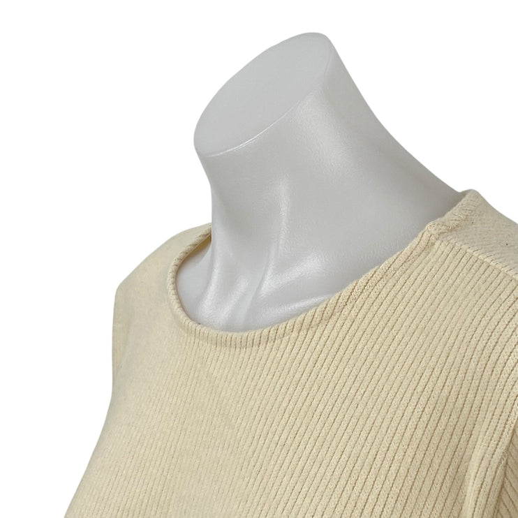 Zara Women's Cream Ribbed Knit Silver Fringe Long Sleeve Sweater Crop Top Size M