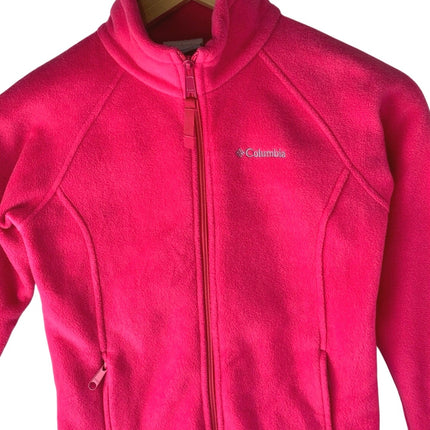 Columbia Kids Girls Pink Full Zip Long Sleeve Fleece Bomber Coat Jacket Size M