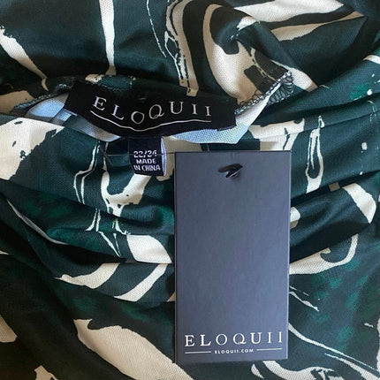 NEW Eloqui Green Marble Abstract Turtle Neck Long Sleeve Tee T-Shirt Top 22/24