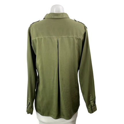 Zara Women's Green Pocket Long Sleeve Collared Button Down Shirt Top Size S