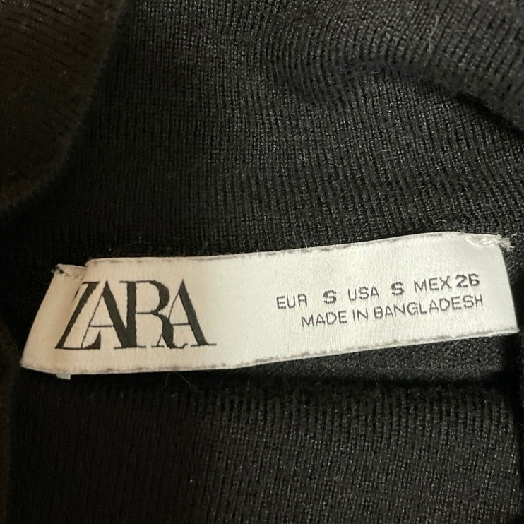 Zara Women's Black Knit Mock Neck Long Sleeve Fitted Stretch Sweater Top Size S