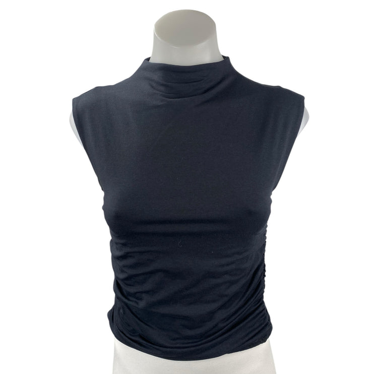 Abercrombie & Fitch Women's Black Sleeveless Mock Neck Ruched Tank Top Size S