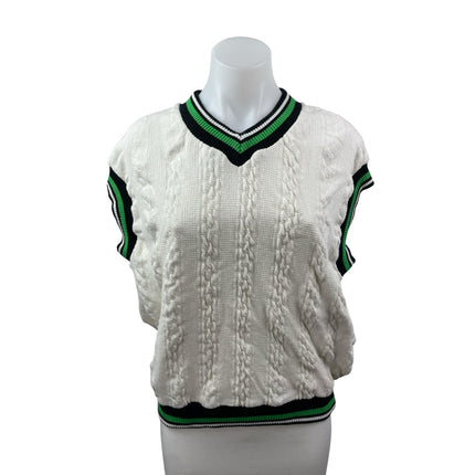 Zara Womens White Cable Knit V Neck Sleeveless Cricket Tennis Sweater Vest Top M