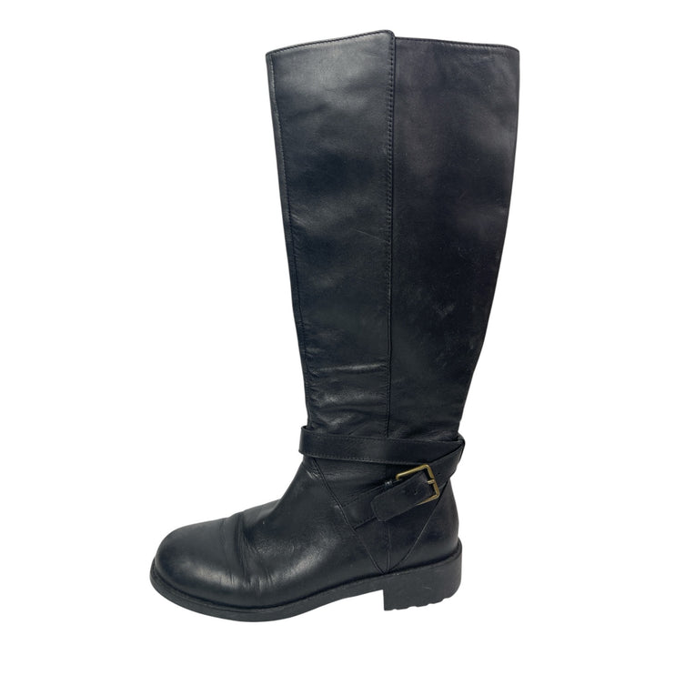 Cole Haan Women's Black Leather Belted Round Toe Knee High Riding Boots Size 6B