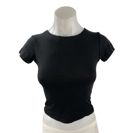 Princess Polly Women's Black Short Sleeve Crew Neck T Shirt Tee Crop Top Size 6