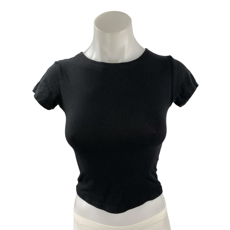 Princess Polly Women's Black Short Sleeve Crew Neck T Shirt Tee Crop Top Size 6