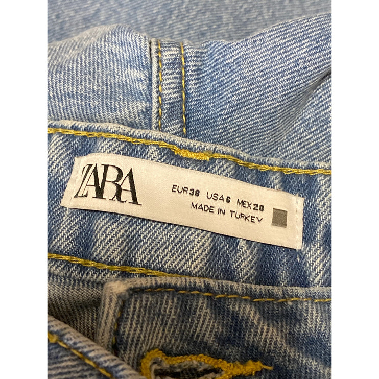 Zara Women's Blue High Waisted Medium Wash Wide Leg Baggy Denim Jeans Size 6