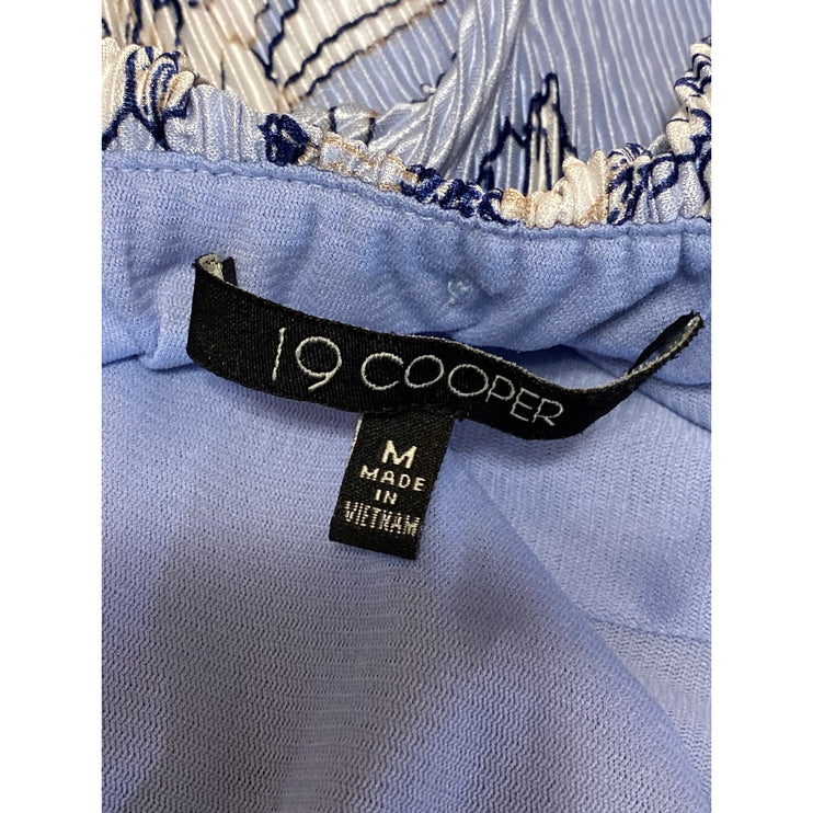 19 Cooper Blue Floral Rib Strapless Bandeau Wide Leg Tube Romper Jumpsuit Size M