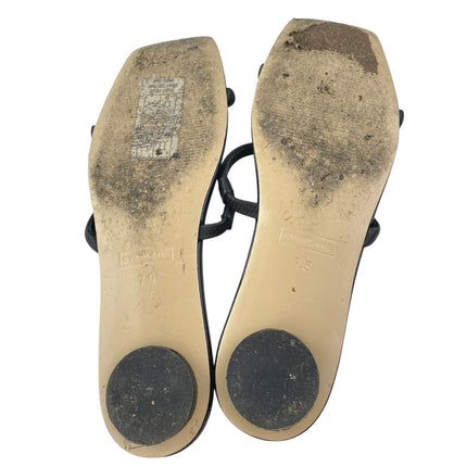 Everlane The Double Strap Black Leather Square Toe Slip On Flats Sandals Sz 7.5