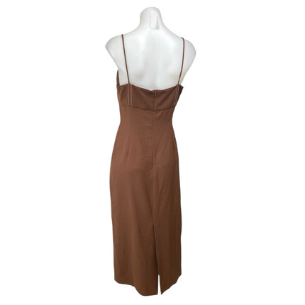 Zara Brown Sleeveless Pleated Cami Camisole Tank Slit Sheath Midi Dress Size M