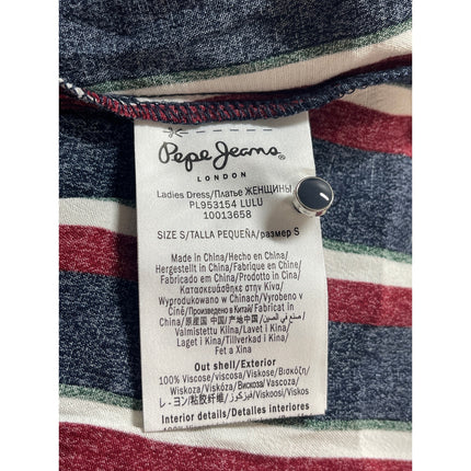Pepe Jeans Multicolor Striped Long Sleeve Keyhole Mock Tie A Line Midi Dress S