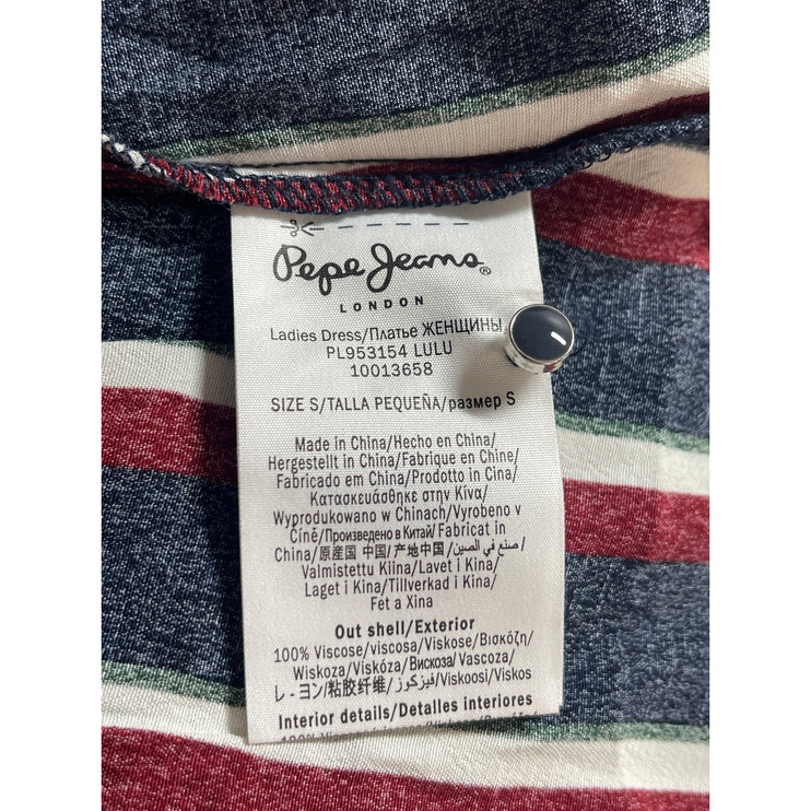 Pepe Jeans Multicolor Striped Long Sleeve Keyhole Mock Tie A Line Midi Dress S