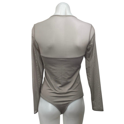NEW Abercrombie & Fitch Tan Mesh Long Sleeve Square Neck Corset Bodysuit Top M