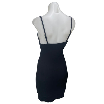Stillwater Black Sleeveless Ribbed Knit Sculpt Cami Mini Tank Slip Dress Size S