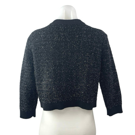 Alice + Olivia Akira Black Silver Beaded Bow 3/4 Sleeve Cardigan Sweater Top M