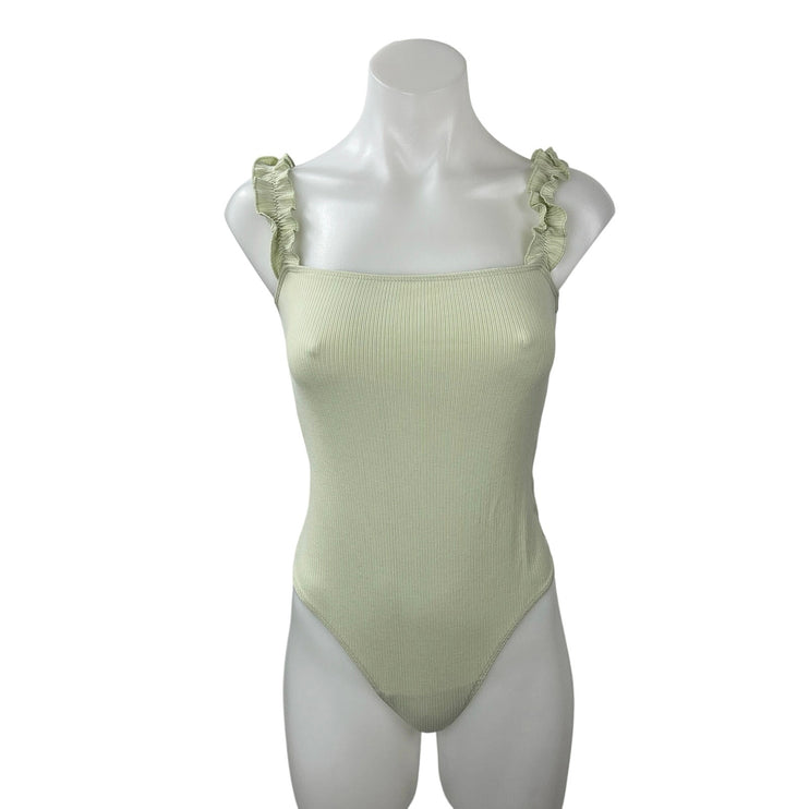 Aritzia Sunday Best Double Zero Square Neck Sleeveless Ruffled Bodysuit Top Sz S