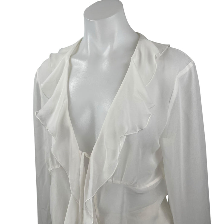 Aritzia Wilfred Women's White Ruffle Collar V-neck Long Sleeve Blouse Top Size M