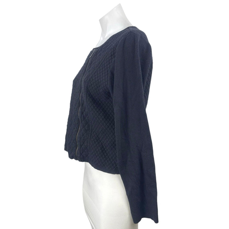 Elle Women's Blue Quilted Knit Long Sleeve Zip Asymmetrical Moto Coat Jacket L