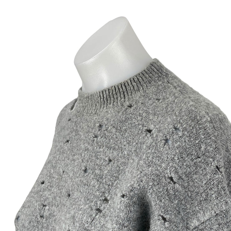Topshop Nibbled Stripe Sleeve Women's Gray Distressed Crop Jumper Sweater Top 4