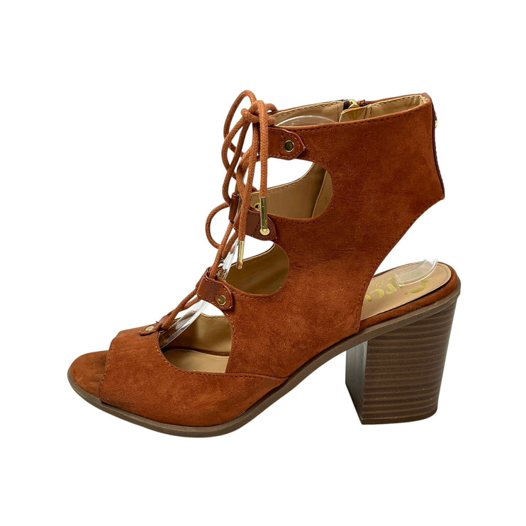 Circus by Sam Edelman Kiera Gladiator Brown Faux Leather Block Heel Sandals 10