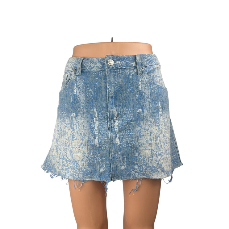 Forever 21 Light Blue Acid Wash Faded Distressed Frayed Hem Mini A-Line Skirt XL