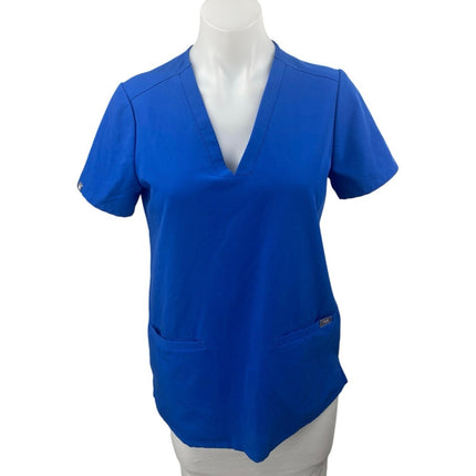 Figs Women's Blue Short Sleeve V Neck Pocket Medical Scrub T Shirt Top Size XS