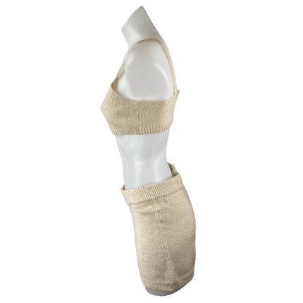 Princess Polly Beige Cream Knit Sleeveless Brami Crop Top Shorts 2 Pc Set Size S