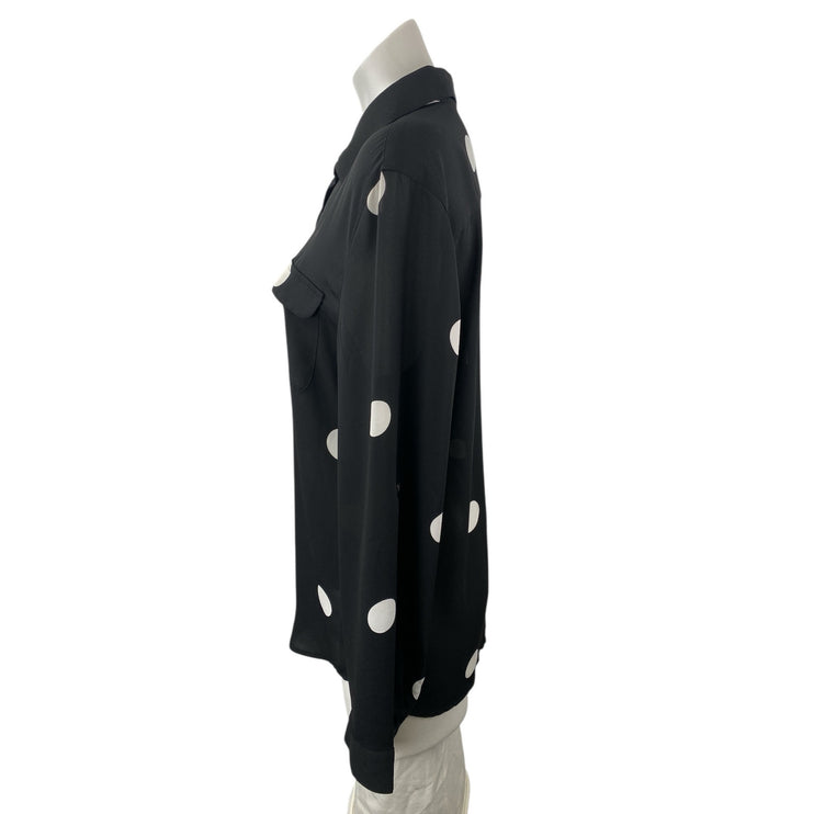 Ann Taylor LOFT Women's Black Polka Dots Long Sleeve Button Down Shirt Top L