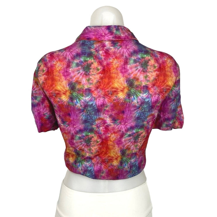 Pool Multicolor Tie Dye Short Sleeve Cropped Tuckable Button Down Shirt Size 36