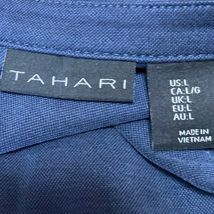 Tahari Navy Blue Short Sleeve Notch V Neck T Shirt Shift Mini Dress Size L