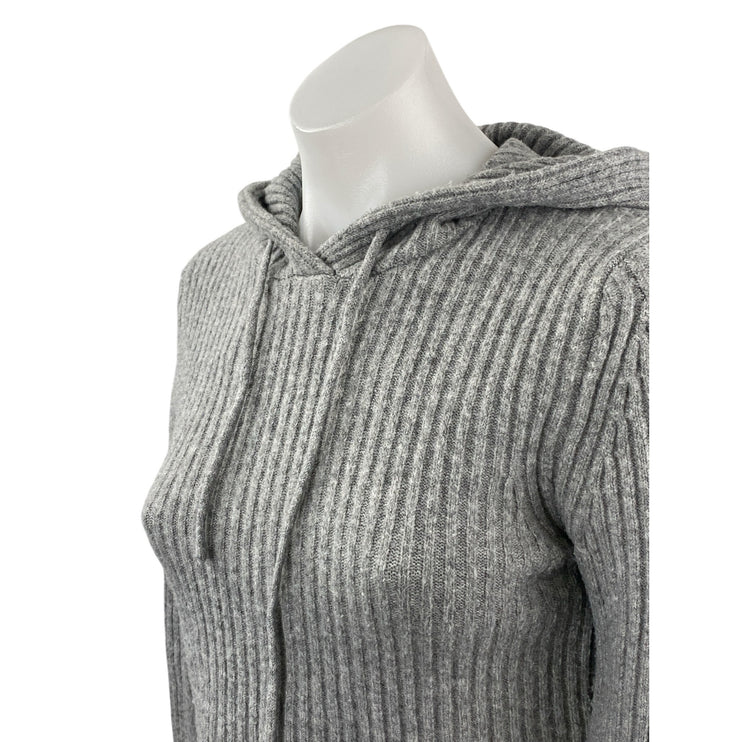 Stradivarius Women's Gray Ribbed Knit Hoodie Hooded Cropped Sweater Top Size S