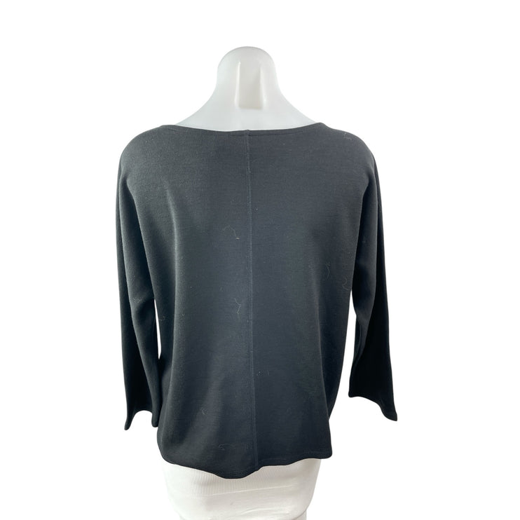 Nordstrom Women's Black Boat Neck Long Sleeve Knit Boxy T Shirt Tee Top Size L
