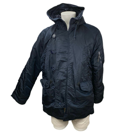 Alpha Industries Black Hooded Long Sleeve Pocket Snorkel Parka Coat Jacket Sz M