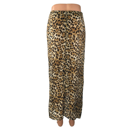 Zara Tan Black Leopard Animal Print Knit Zip Knot Front Midi Slip Skirt Size S