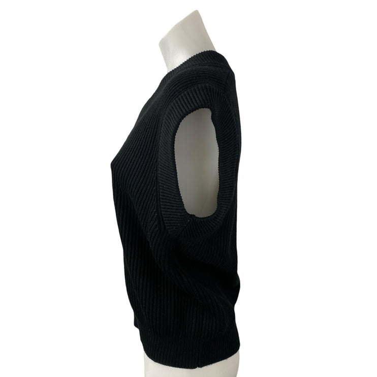 Zara Women's Black Ribbed Knit V Neck Sleeveless Crop Sweater Vest Top Size M
