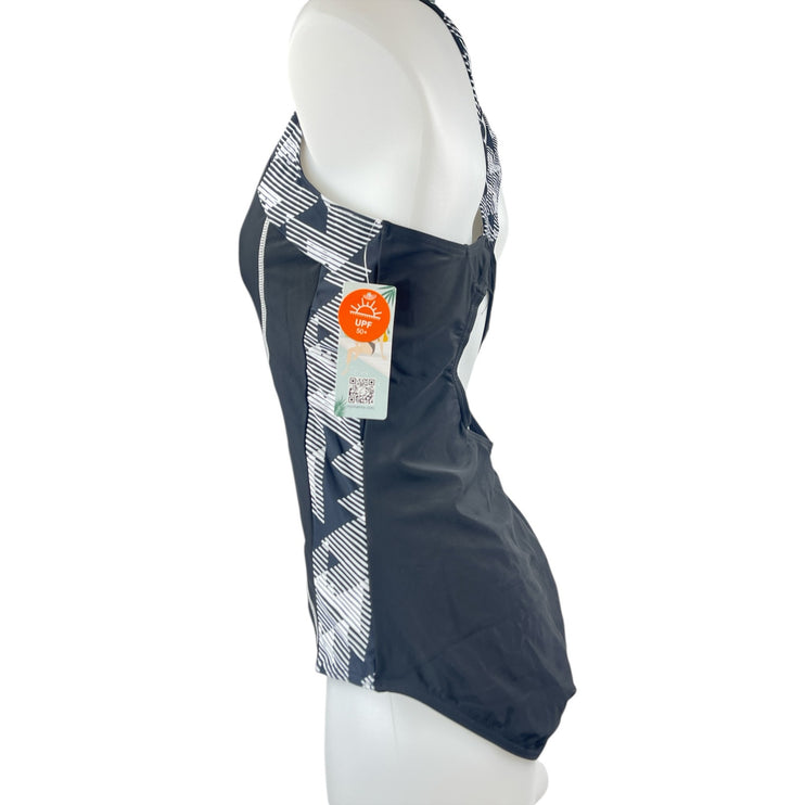 NEW Charmo Black Abstract Sleeveless Cutout Surf One Piece Swimsuit Swimwear XL
