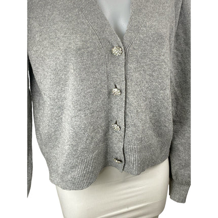 Loft Womens Gray Knit V Neck Long Sleeve Button Down Boxy Cardigan Sweater Top M