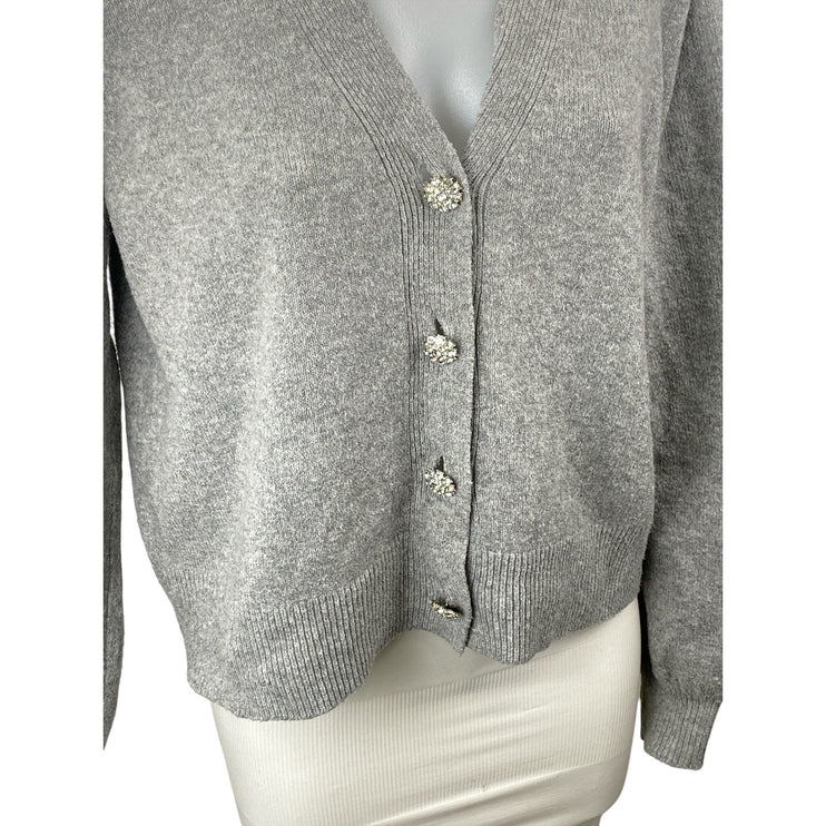Loft Womens Gray Knit V Neck Long Sleeve Button Down Boxy Cardigan Sweater Top M