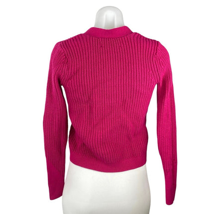 LOFT Women's Pink Chucky Knit Button V-neck Long Sleeve Crop Cardigan Sweater XS