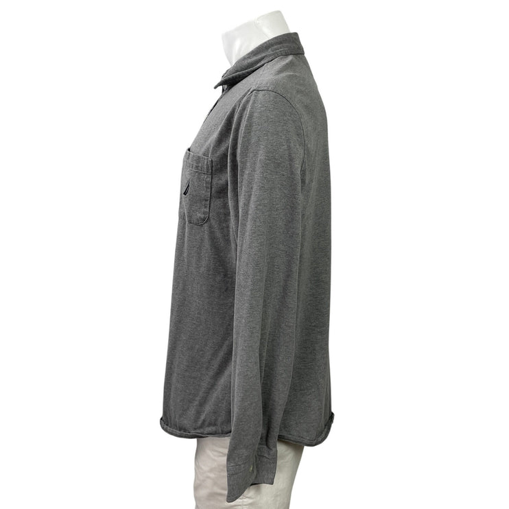 Nautica Men's Gray Long Sleeve Work Chest Pocket Button Down Shirt Top Size L