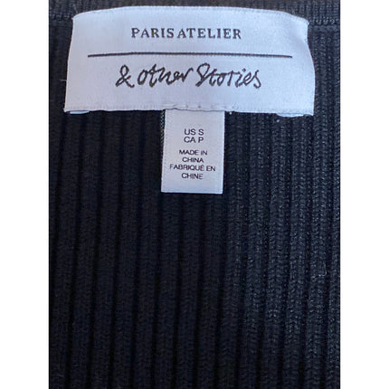& Other Stories Women's Black Sweetheart Ribbed Knit Sweater Blouse Top Size S