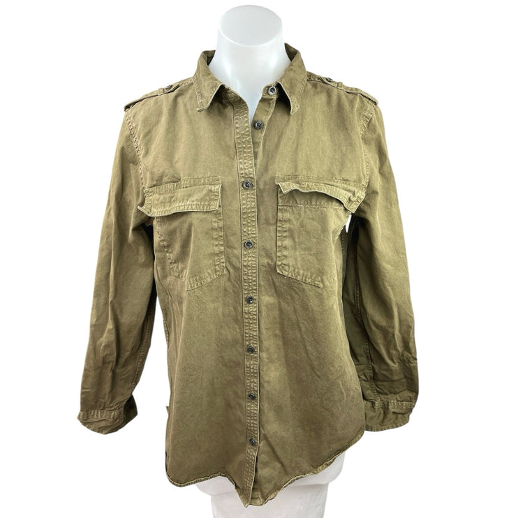 Banana Republic Olive Green Soft Wash Pocket Denim Jean Button Down Shirt Top Size S