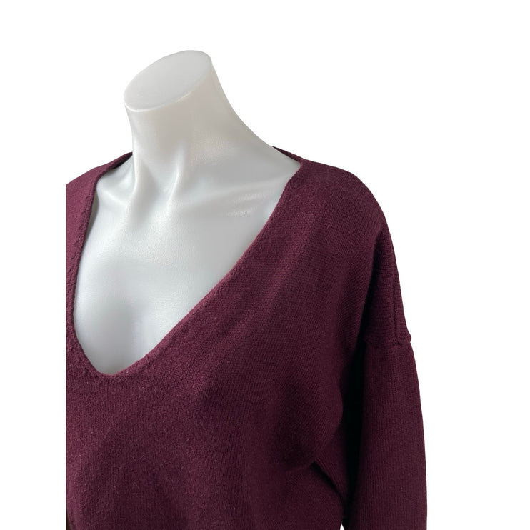 Sunday Stevens Women's Red Maroon V Neck Long Sleeve Cropped Sweater Top Size S