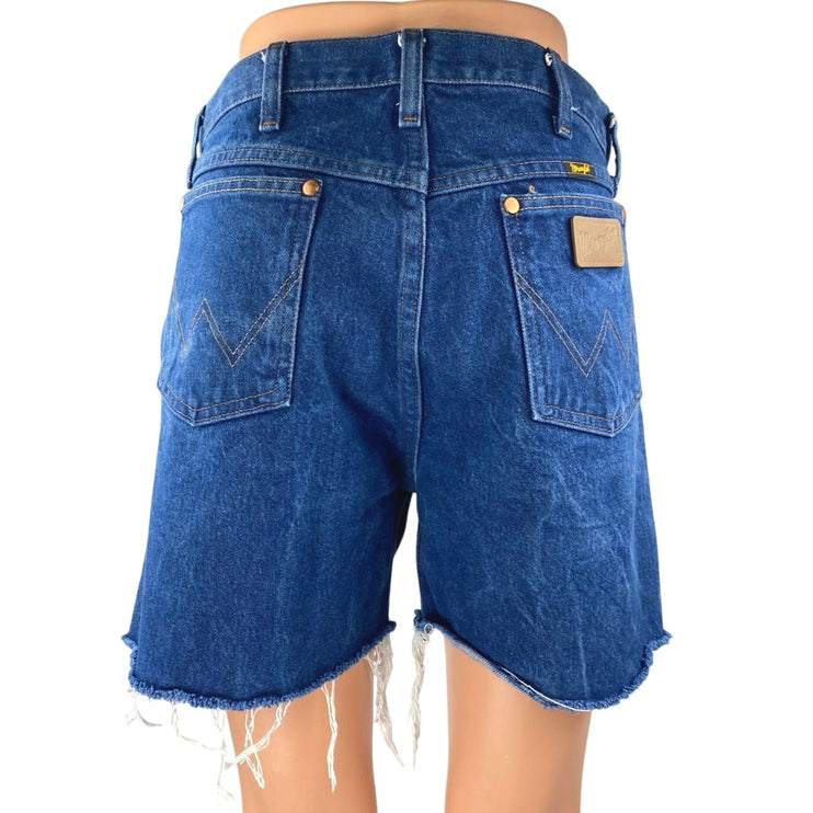 Wrangler Women's Blue High Waist Frayed Cut-Off Bermuda Denim Jeans Shorts 33x34