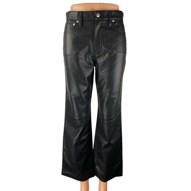 NEW J.Crew Black Faux Vegan Leather High Rise Bootcut Flared Trousers Pants 25