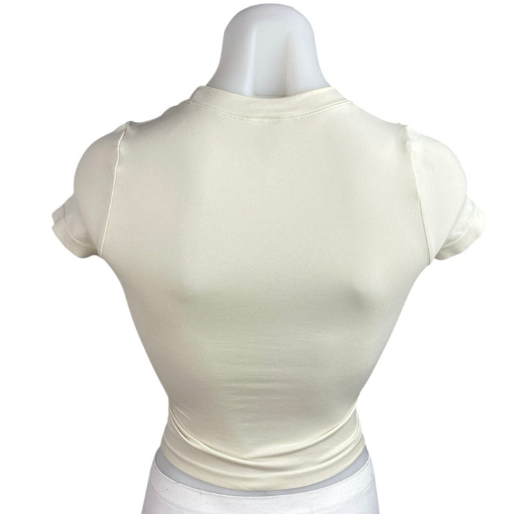 Aritzia Women's Cream Short Sleeve Crew Neck Seamless T Shirt Tee Crop Top XS