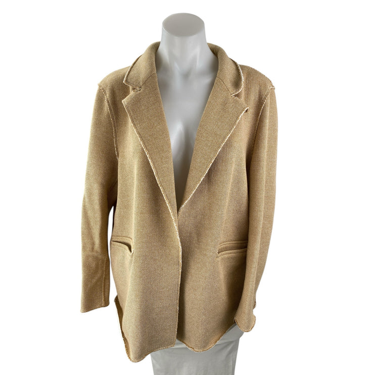 Topshop Women's Tan Beige Tweed Long Sleeve Pocket Blazer Coat Jacket Size 14